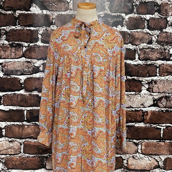 JW Anderson x Uniqlo Gather Dress Button Paisley Orange Blue Size Large L - Picture 5 of 16